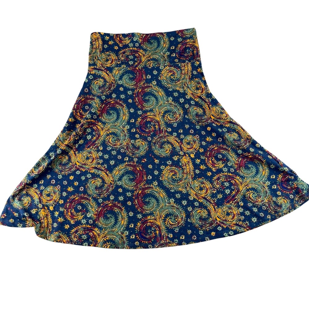 LuLaRoe Madison Skirt Small Navy Blue Paisley Starburst A-Line Knee Length Boho